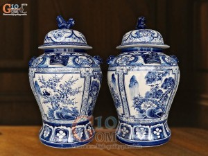 Đôi chóe men trắng vẽ tứ cảnh Tùng Cúc Trúc Mai tràm cổ, 30L