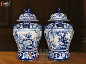 Đôi chóe men trắng vẽ tứ cảnh Tùng Cúc Trúc Mai tràm cổ, 30L