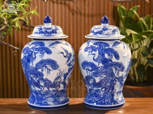 Đôi chóe men trắng vẽ Tùng Hạc Trường Xuân, 20L