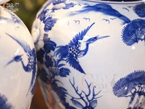 Đôi chóe men trắng vẽ Tùng Hạc Trường Xuân, 20L