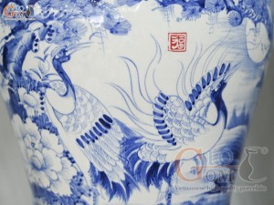 Đôi chóe men trắng vẽ Tùng Hạc xanh lam, 30L