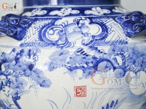 Đôi chóe men trắng vẽ Tùng Hạc xanh lam, 30L