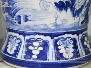 Đôi chóe men trắng vẽ Tùng Hạc xanh lam, 30L