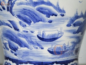 Đôi chóe men trắng vẽ Tùng Hạc xanh lam, 30L