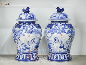 Đôi chóe men trắng vẽ Tùng Hạc xanh lam, 30L