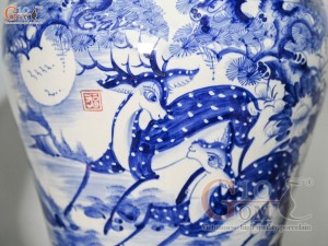 Đôi chóe men trắng vẽ Tùng Lộc xanh lam, 30L