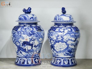 Đôi chóe men trắng vẽ Tùng Lộc xanh lam, 30L