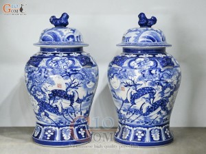 Đôi chóe men trắng vẽ Tùng Lộc xanh lam, 30L