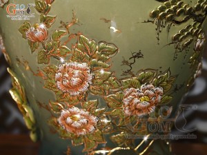 Đôi chóe men vân mây đắp nổi Công Đào Phú Quý, 30L