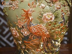 Đôi chóe men vân mây đắp nổi Công Đào Phú Quý, 30L