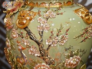 Đôi chóe men vân mây đắp nổi Công Đào Phú Quý, 30L