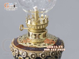Đôi đèn dầu Chân Đồng Khắc Phù Dung Nổi Cao 25cm