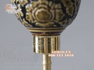 Đôi đèn dầu Chân Đồng Khắc Phù Dung Nổi Cao 25cm