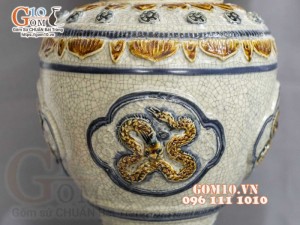 Đôi đèn dầu mạc men rạn đắp nổi Rồng Như Ý, cao 73cm