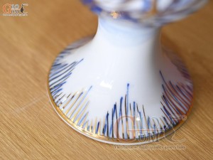 Đôi đèn dầu Đại Phát men lam cổ vẽ vàng 24k, cao 18cm