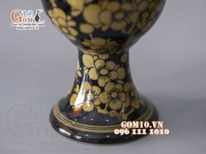 Đôi đèn dầu men cổ vẽ Hoa Đào, cao 20cm