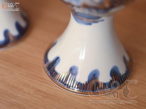 Đôi đèn dầu men lam cổ vẽ vàng 24k, cao 18cm