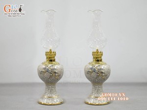 Đôi đèn dầu men rạn đắp đào vẽ vàng 24k