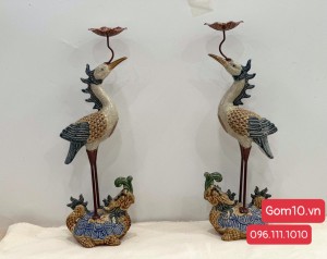 Đôi hạc chân đồng men rạn đắp nổi S3