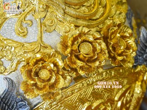 Đôi lọ bảo bình men rạn đắp nổi Phúc Lộc Thọ dát vàng, cao 1m