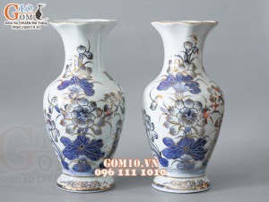 Đôi lọ dáng lộc bình men lam cổ vẽ vàng 24K cao cấp, cao 28cm