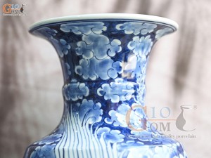 Đôi lọ hoa chân váy Phượng men lam cổ nền băng, cao 41cm