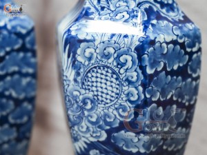 Đôi lọ hoa dáng lục giác vẽ Phượng băng, cao 33cm