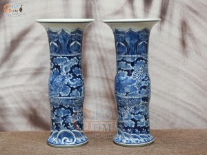 Đôi lọ hoa dáng ống trúc vẽ Long Ẩn nền băng, cao 34cm