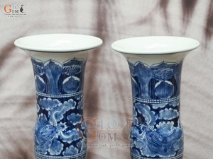 Đôi lọ hoa dáng ống trúc vẽ Long Ẩn nền băng, cao 34cm