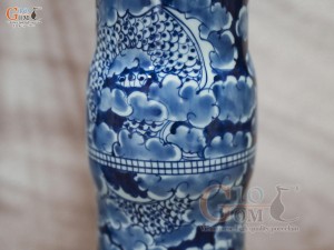 Đôi lọ hoa dáng ống trúc vẽ Long Ẩn nền băng, cao 34cm