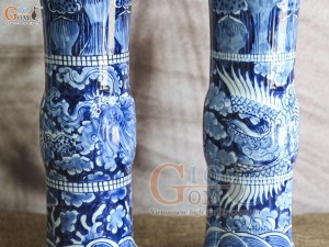 Đôi lọ hoa dáng ống trúc vẽ Long Phụng nền băng, cao 34cm