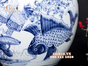 Đôi lọ hoa dáng tỏi thân to, họa tiết Phúc Đức cao 62cm