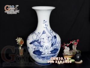 Đôi lọ hoa dáng tỏi thân to, họa tiết Phúc Đức cao 62cm