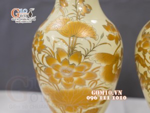 Đôi lọ lộc bình họa tiết Sen vàng kim, cao 50cm