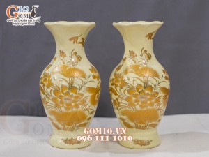 Đôi lọ lộc bình họa tiết Sen vàng kim, cao 50cm