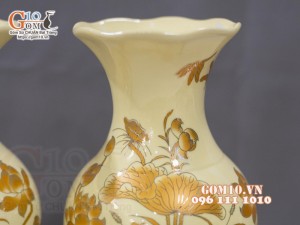 Đôi lọ lộc bình họa tiết Sen vàng kim, cao 50cm
