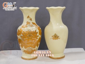 Đôi lọ lộc bình họa tiết Sen vàng kim, cao 25cm