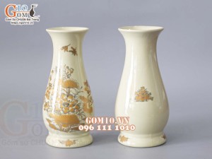 Đôi lọ huệ họa tiết sen vàng kim, cao 30cm