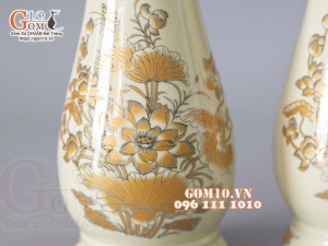 Đôi lọ huệ họa tiết sen vàng kim, cao 30cm