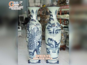 Đôi lọ lục bình họa tiết  tùng công phú quý, cao 1m6