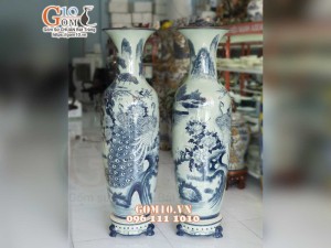 Đôi lọ lục bình họa tiết  tùng công phú quý, cao 1m6