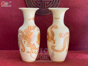 Đôi lọ lộc bình họa tiết rồng Phúc Lộc Thọ rồng vàng kim, cao 50cm