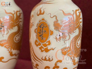 Đôi lọ lộc bình họa tiết rồng Phúc Lộc Thọ rồng vàng kim, cao 50cm