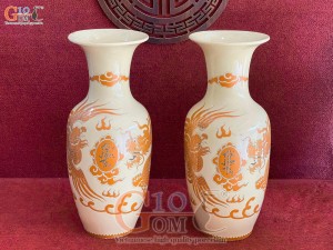 Đôi lọ lộc bình họa tiết rồng Phúc Lộc Thọ rồng vàng kim, cao 50cm