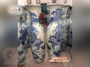 Đôi lọ lộc bình men bóng vẽ Phú Quý Tùng Hạc 1m6