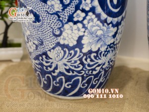 Đôi lọ lộc bình men lam cổ vẽ Long Phục - Phúc Đức, cao 50cm