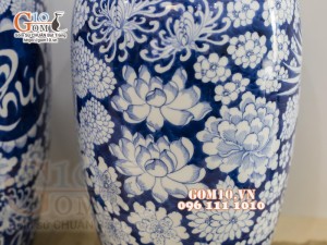 Đôi lọ lộc bình men lam cổ vẽ Long Phục - Phúc Đức, cao 50cm