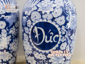 Đôi lọ lộc bình men lam cổ vẽ Long Phục - Phúc Đức, cao 50cm
