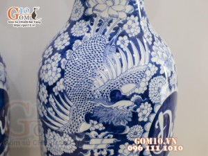 Đôi lọ lộc bình men lam cổ vẽ Long Phục - Phúc Đức, cao 50cm