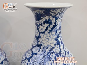 Đôi lọ lộc bình men lam cổ vẽ Long Phục - Phúc Đức, cao 50cm